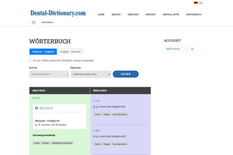 Wörterbuch für registrierte Benutzer - Darstellung Details