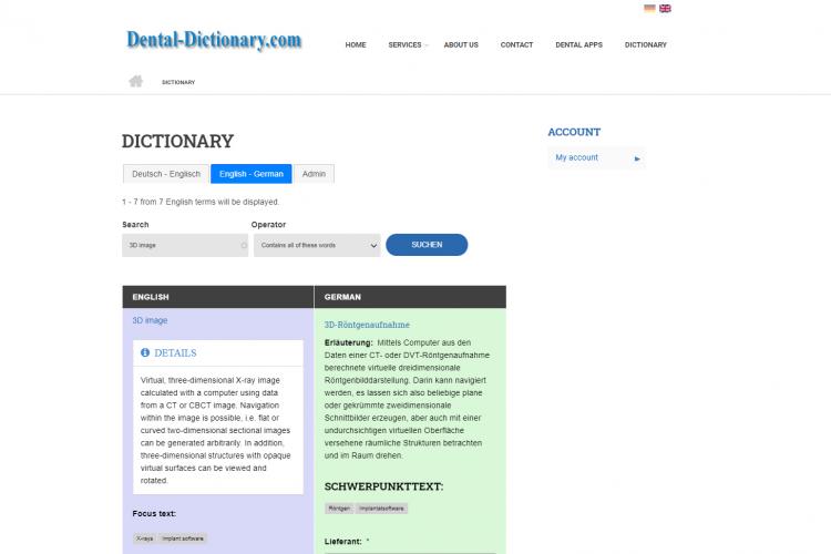 Dictionary for registered users - presentation details